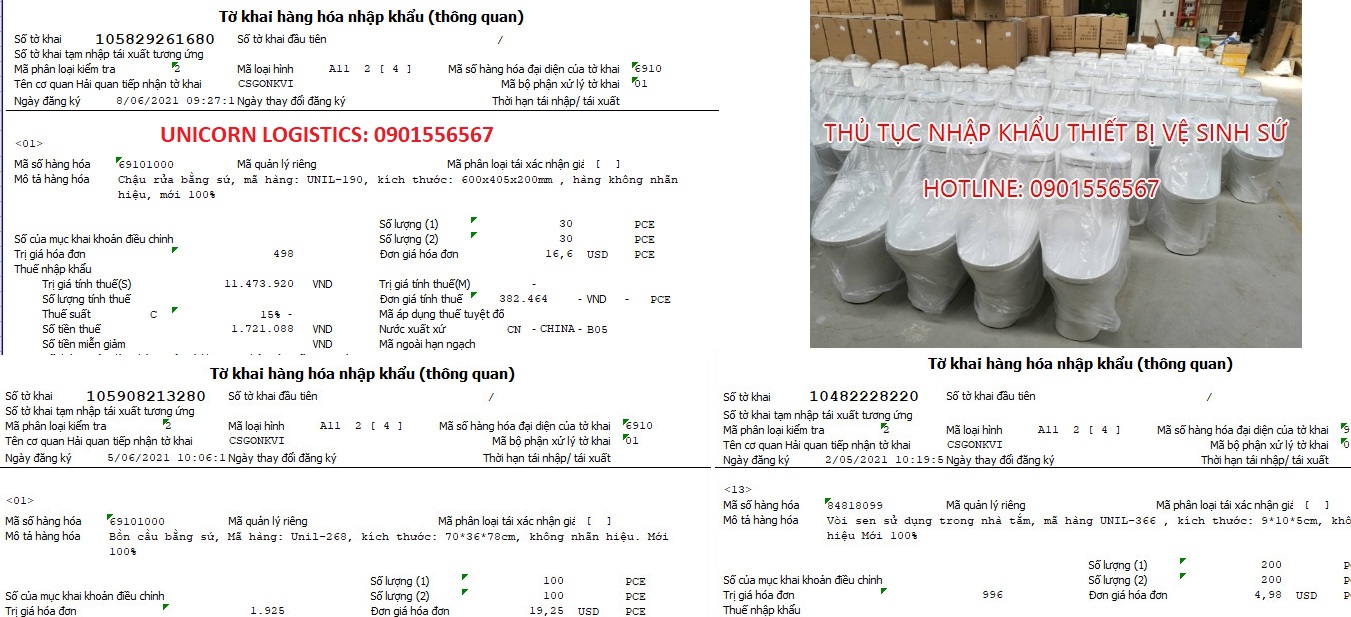 UNICORN LOGSTICS thực hiện nhập khẩu các thiệt bị vệ sinh